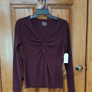 Time & Tru Women's Burgundy-Brown Twist Front Long Sleeve Top NWT S
